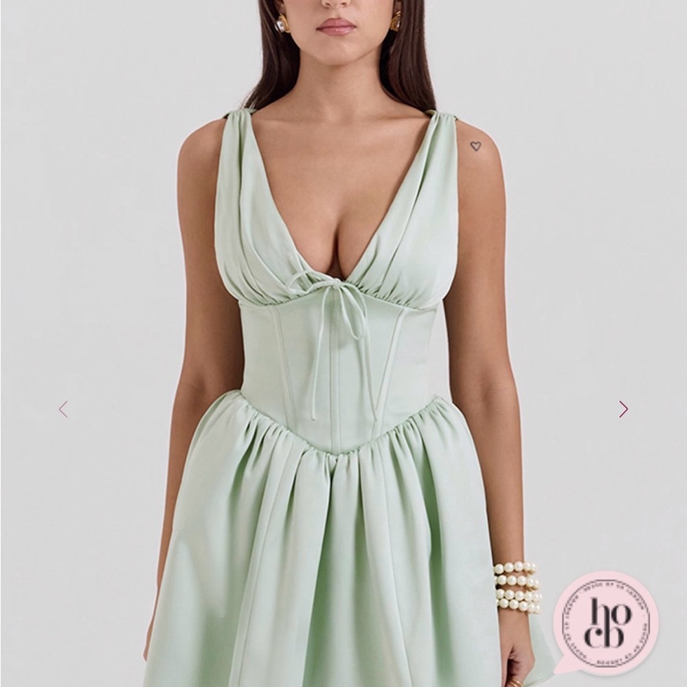 House of CB: EMMELIETTE Pistachio Satin Mini Dress